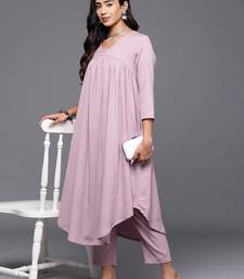 Women Solid V Neck Gathered Empire Kurta with Solid Trousers