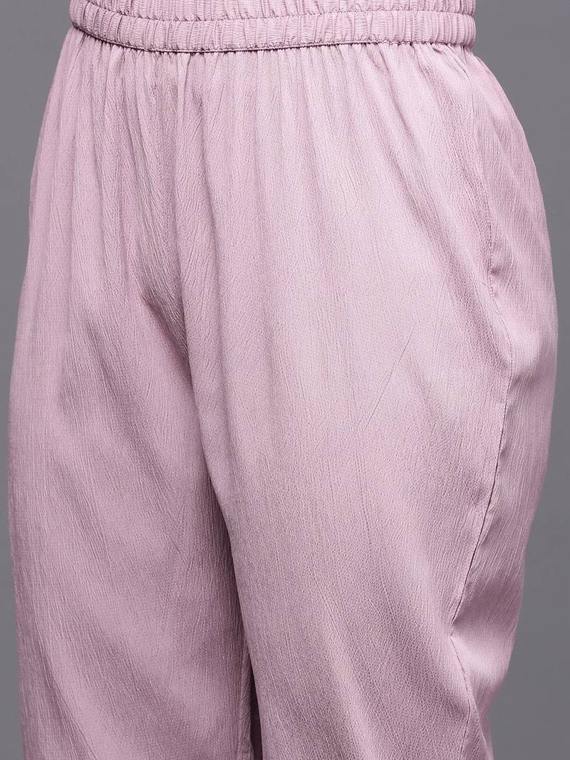 Women Solid V Neck Gathered Empire Kurta with Solid Trousers