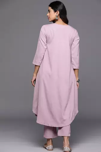 Women Solid V Neck Gathered Empire Kurta with Solid Trousers
