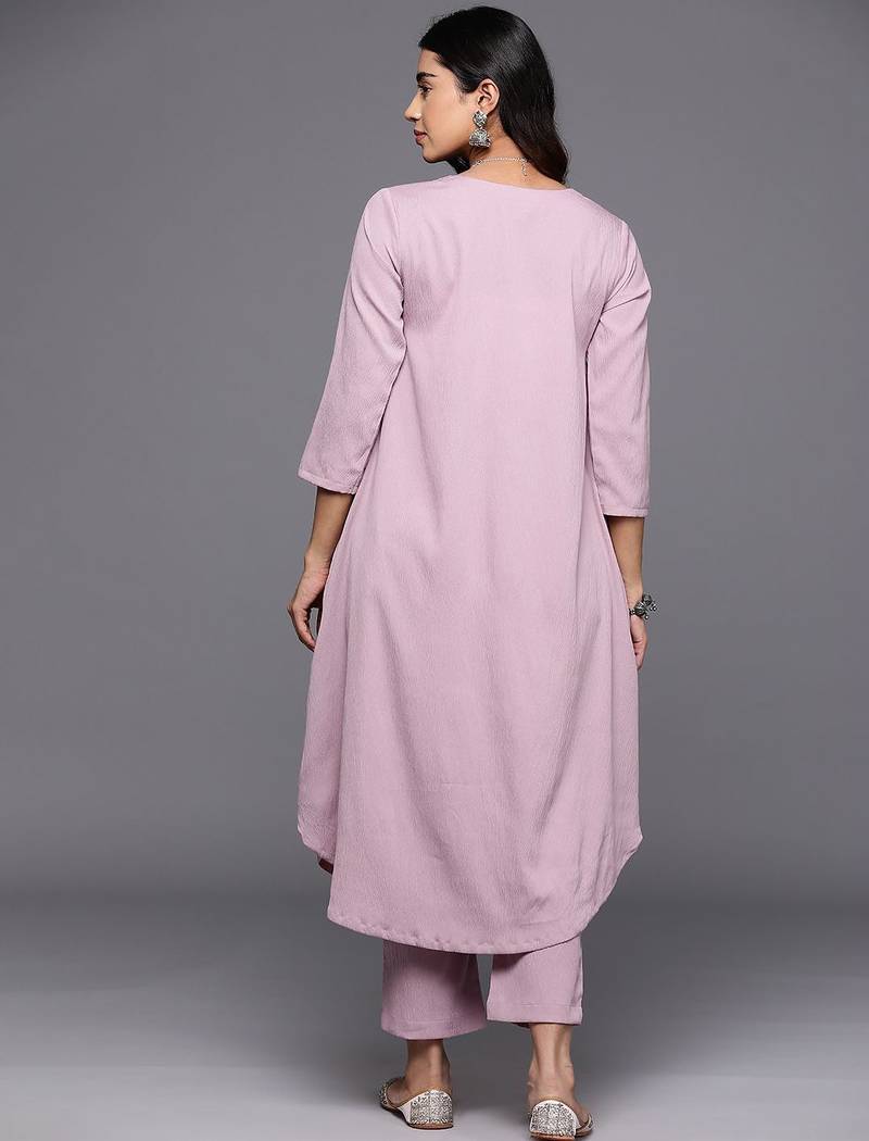 Women Solid V Neck Gathered Empire Kurta with Solid Trousers