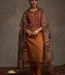 Ethnic Motifs Yoke Design Sequinned Chanderi Cotton Kurta With Trousers & Dupatta