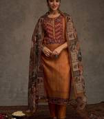 Ethnic Motifs Yoke Design Sequinned Chanderi Cotton Kurta With Trousers & Dupatta