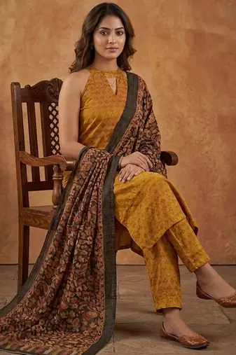 Women Regular Kurta with Trousers & With Dupatta