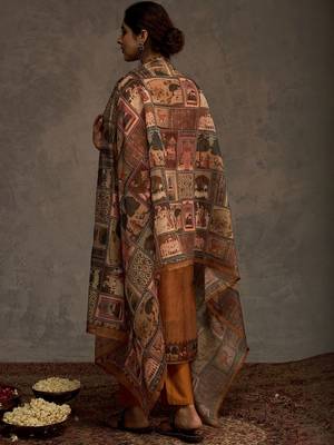 Ethnic Motifs Yoke Design Sequinned Chanderi Cotton Kurta With Trousers & Dupatta 5