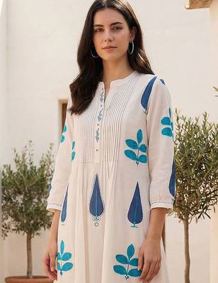 Women Ethnic Motifs Printed Panelled Mirror Work Pure Cotton Kurta with Trousers 3