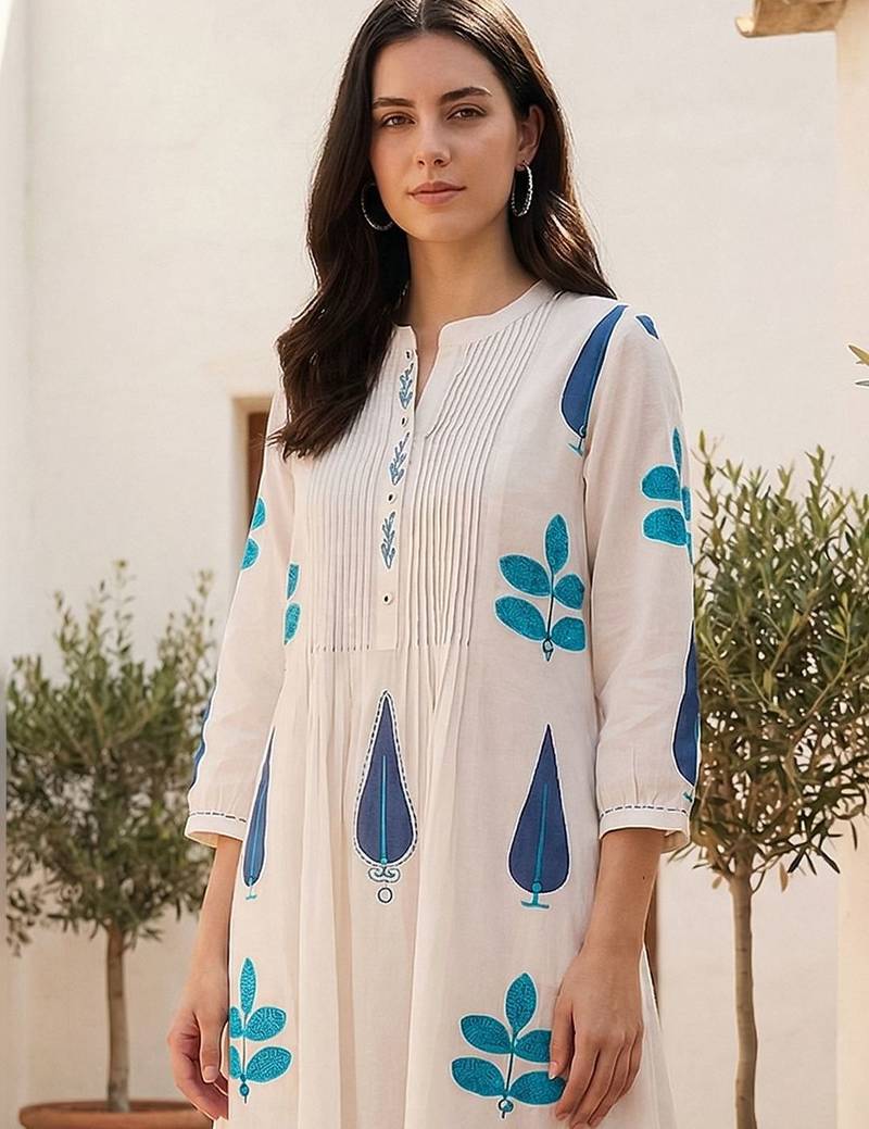 Women Ethnic Motifs Printed Panelled Mirror Work Pure Cotton Kurta with Trousers