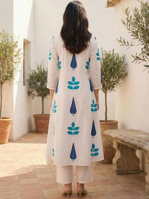 Women Ethnic Motifs Printed Panelled Mirror Work Pure Cotton Kurta with Trousers 5