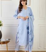 Women Floral Printed Regular Linen Kurta with Trousers & With Dupatta