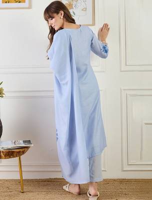 Women Floral Printed Regular Linen Kurta with Trousers & With Dupatta 5