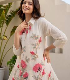 Floral Embroidered Thread Work Pure Cotton A-Line Kurta With Trousers