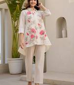 Floral Embroidered Thread Work Pure Cotton A-Line Kurta With Trousers