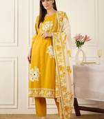 Women Floral Printed Regular Mirror Work Pure Cotton Kurta with Trousers & With Dupatta