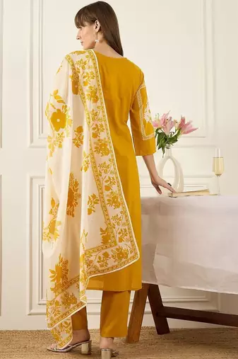 Women Floral Printed Regular Mirror Work Pure Cotton Kurta with Trousers & With Dupatta