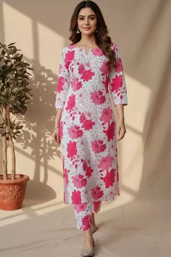 Women Floral Printed Regular Kurta with Trousers