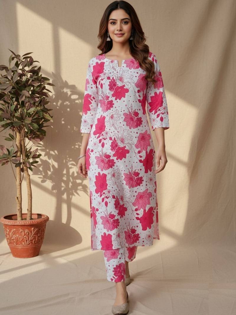 Women Floral Printed Regular Kurta with Trousers