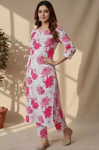 Women Floral Printed Regular Kurta with Trousers