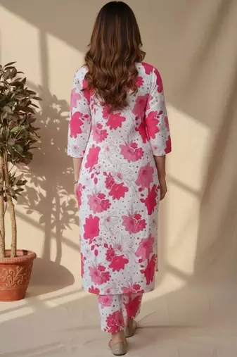 Women Floral Printed Regular Kurta with Trousers