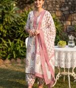 Women Floral Printed Regular Sequinned Pure Cotton Kurta with Salwar & With Dupatta