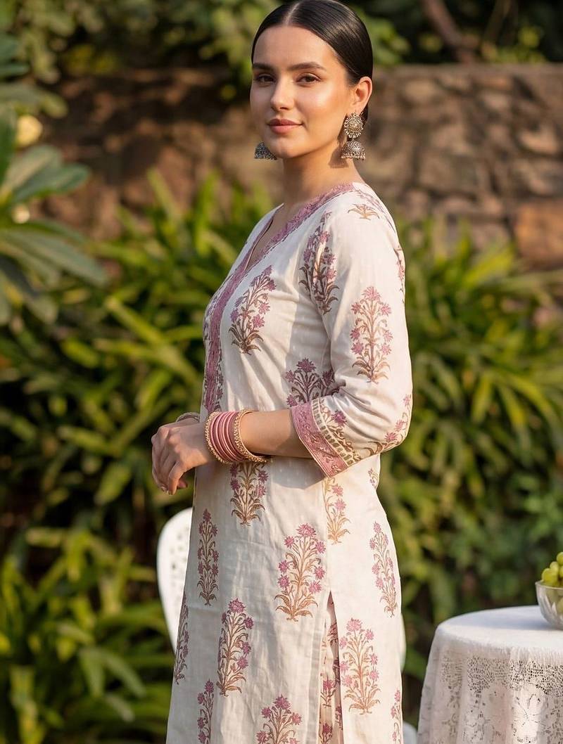 Women Floral Printed Regular Sequinned Pure Cotton Kurta with Salwar & With Dupatta