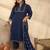 Plus Size Blue Printed Straight Kurta Trousers With Dupatta Set