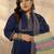 Plus Size Blue Printed Straight Kurta Trousers With Dupatta Set