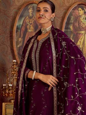 Floral Embroidered Sequinned Kurta With Trousers & Dupatta 2
