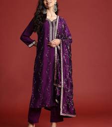 Floral Embroidered Sequinned Kurta With Trousers & Dupatta