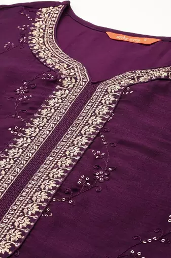 Floral Embroidered Sequinned Kurta With Trousers & Dupatta