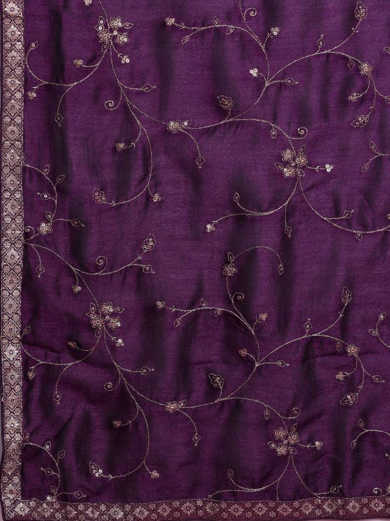 Floral Embroidered Sequinned Kurta With Trousers & Dupatta