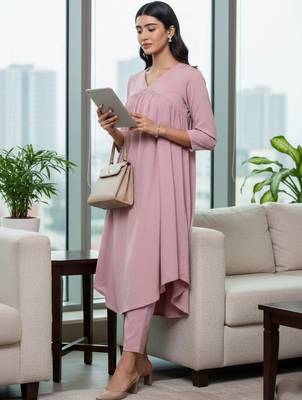 Women Tiered Silk Crepe Kurta with Trousers 1