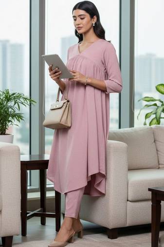 Women Tiered Silk Crepe Kurta with Trousers