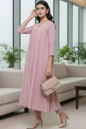 Women Tiered Silk Crepe Kurta with Trousers