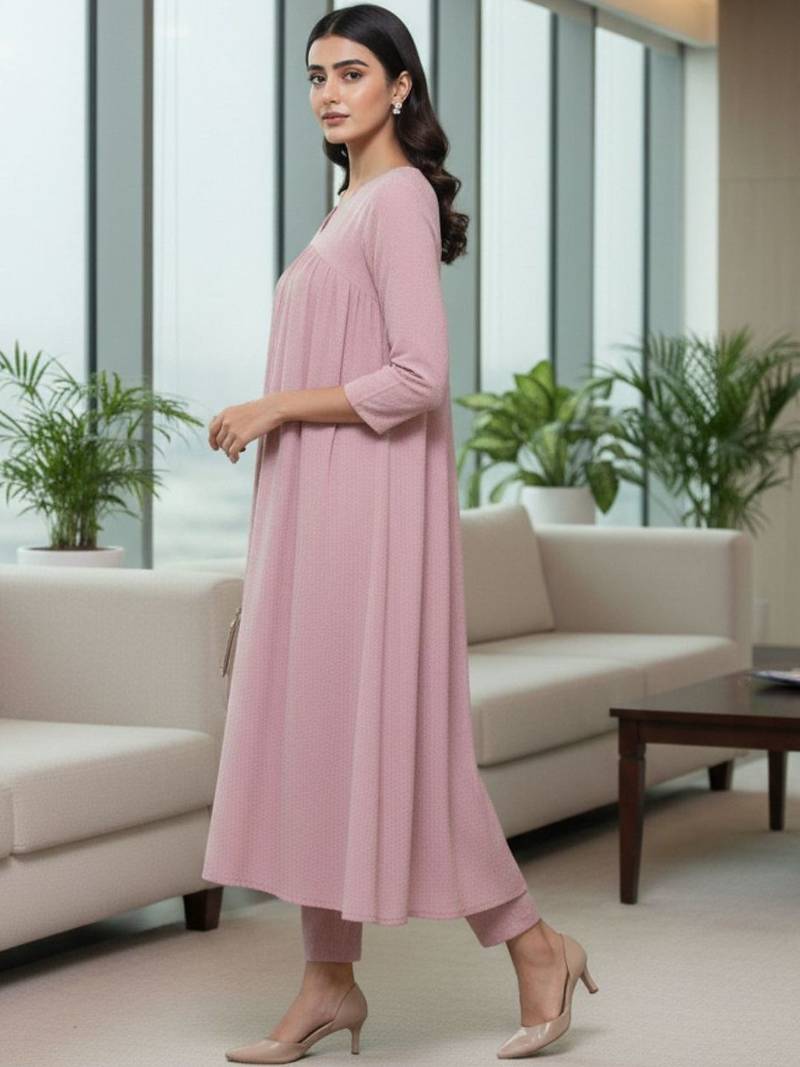 Women Tiered Silk Crepe Kurta with Trousers