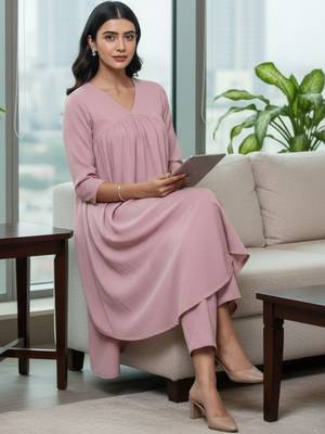 Women Tiered Silk Crepe Kurta with Trousers 4