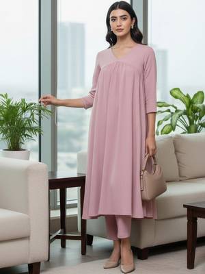Women Tiered Silk Crepe Kurta with Trousers 5