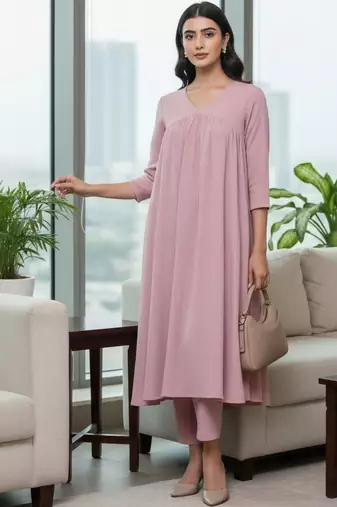 Women Tiered Silk Crepe Kurta with Trousers