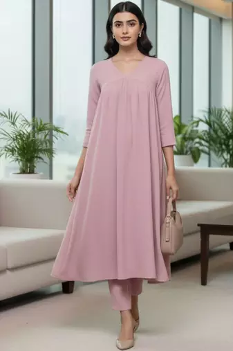 Women Tiered Silk Crepe Kurta with Trousers