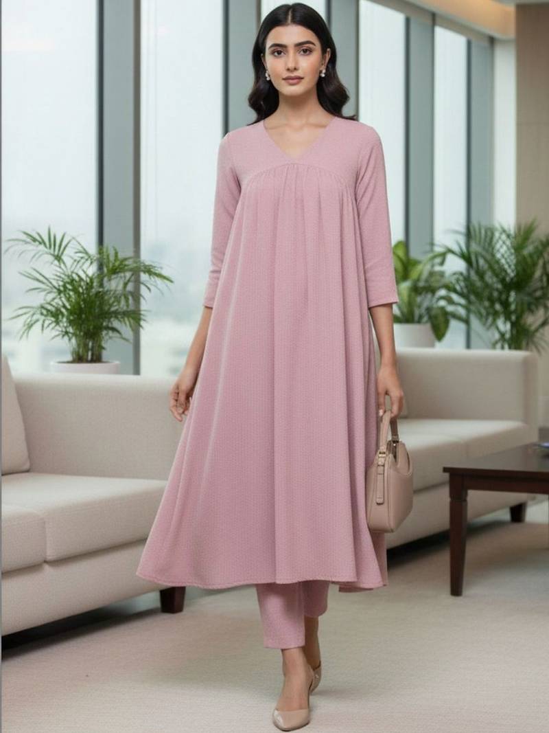 Women Tiered Silk Crepe Kurta with Trousers