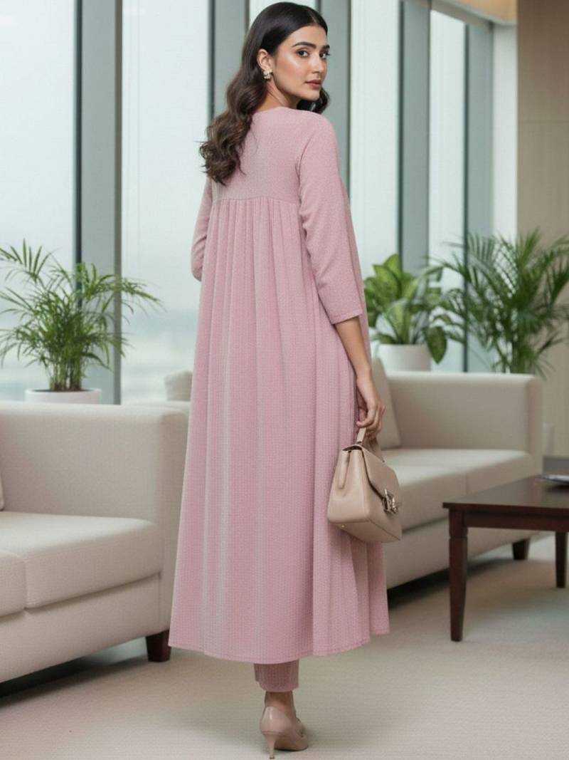 Women Tiered Silk Crepe Kurta with Trousers