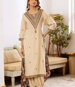 Women Floral Embroidered Regular Thread Work Kurta with Patiala & With Dupatta