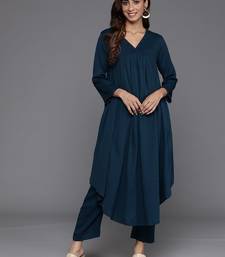 Teal Blue Alia Cute Gathered A-Line Flared Kurta with Trouser