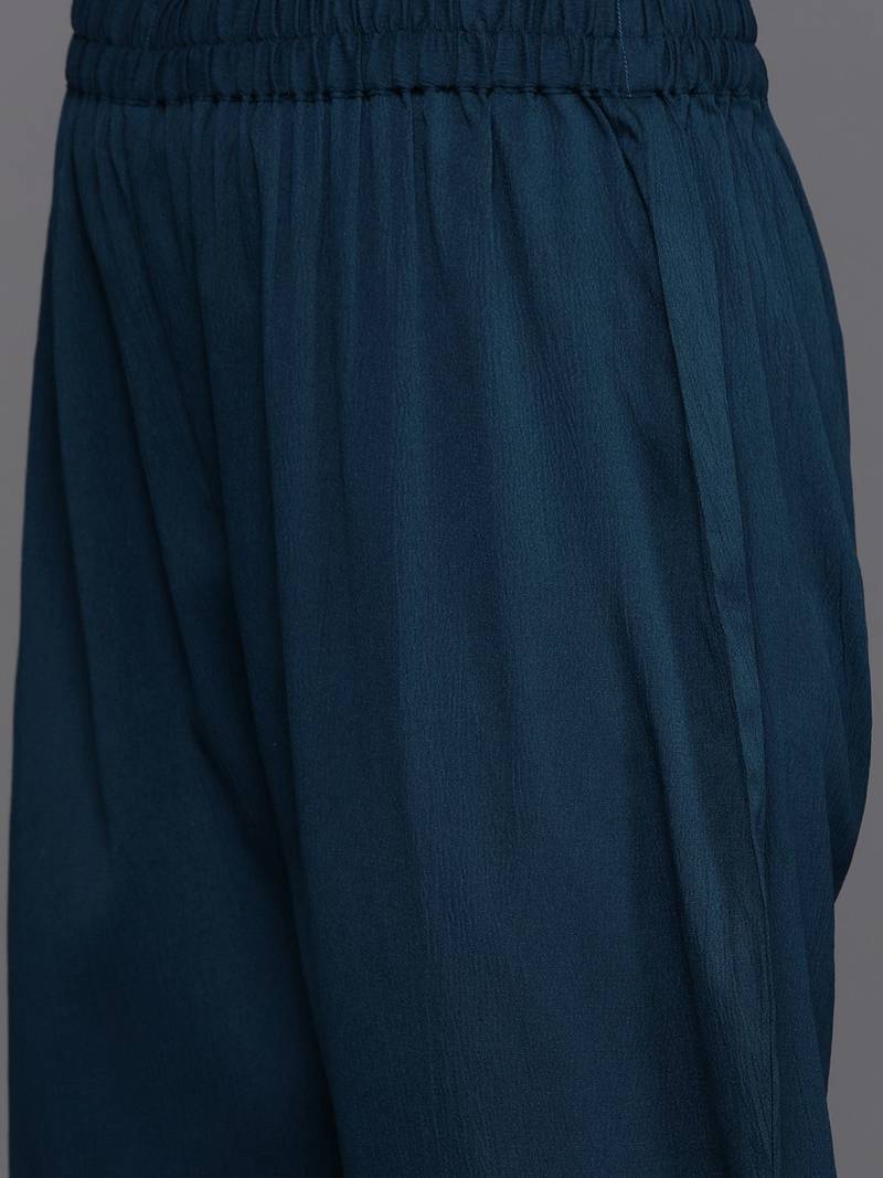 Teal Blue Alia Cute Gathered A-Line Flared Kurta with Trouser
