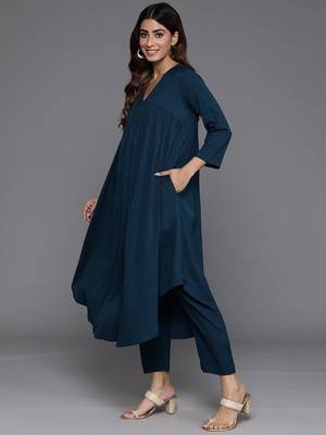 Teal Blue Alia Cute Gathered A-Line Flared Kurta with Trouser 4