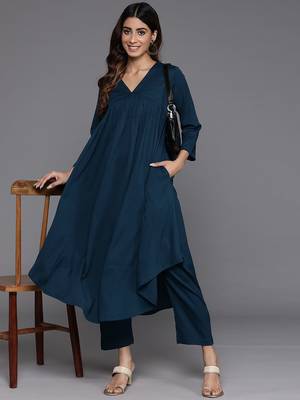 Teal Blue Alia Cute Gathered A-Line Flared Kurta with Trouser 6