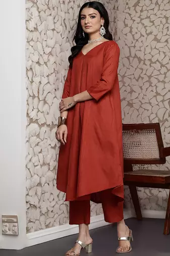 Women Solid Front Pleated A Line Republic Day Kurta Set