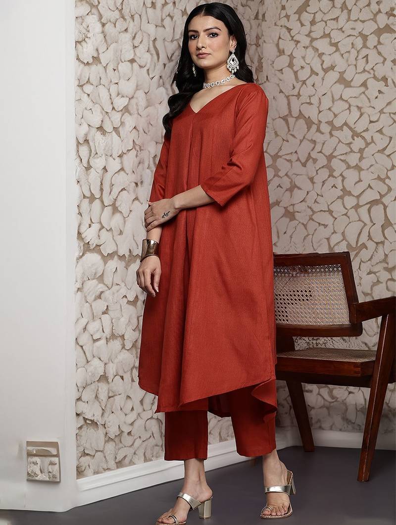 Women Solid Front Pleated A Line Republic Day Kurta Set