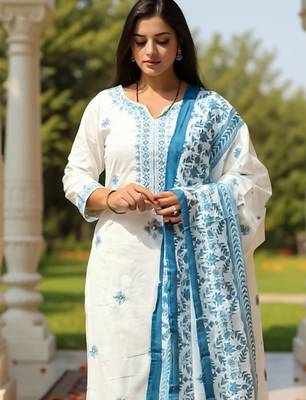 Women Ethnic Motifs Embroidered Pure Cotton Kurta with Trouser & Dupatta 1