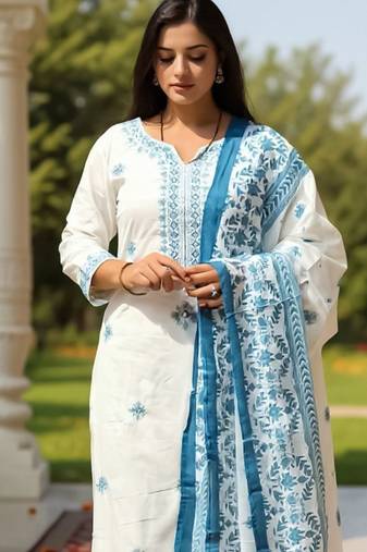 Women Ethnic Motifs Embroidered Pure Cotton Kurta with Trouser & Dupatta