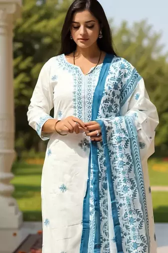 Women Ethnic Motifs Embroidered Pure Cotton Kurta with Trouser & Dupatta