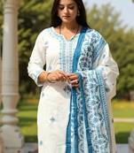 Women Ethnic Motifs Embroidered Pure Cotton Kurta with Trouser & Dupatta